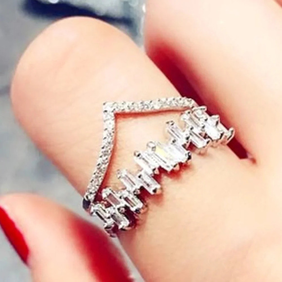 😍Romantic Design Tiny Rectangle Gems Twisted Double Layer Silver Ring, L227 - Picture 3 of 5